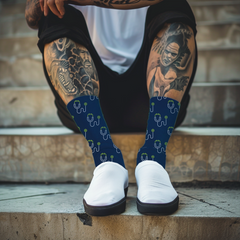 Stethoscope Print Socks: Medical Field Cushioned Crew Socks