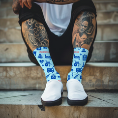 Blue Medical-Themed Cushioned Crew Socks Comfortable One-Size Socks