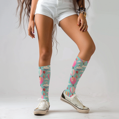 Hot Air Balloon Crew Socks: Pink & Blue Cushioned Socks