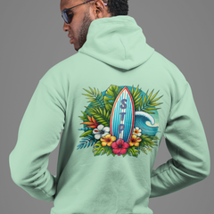 Surfboard Design Hoodie – Unisex Tropical Flower Cotton-Blend Sweatshirt