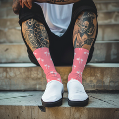 Pink Palm Tree Crew Socks: Unisex Tropical Beach Vibes