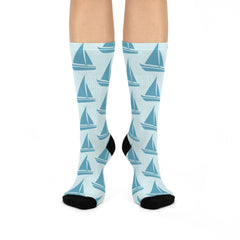 Blue Sailboat Patterned Socks for Summer Fun Gift Socks Beach Fashion