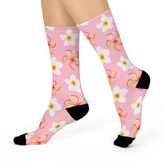 Pink Plumeria Floral Crew Socks: Fun Spring Flower Pattern