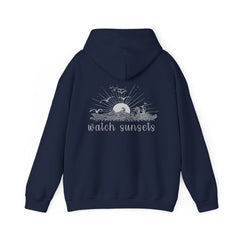 Navy Beach Sunset Hoodie – Unisex Coastal Graphic Sweatshirt
