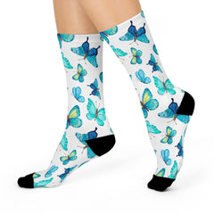 Beautiful Blue Butterflies Printed Crew Socks