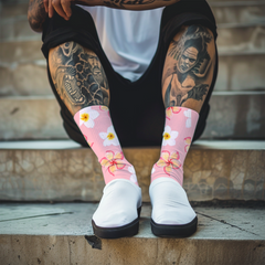Pink Plumeria Floral Crew Socks: Fun Spring Flower Pattern