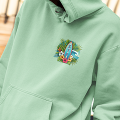 Surfboard Design Hoodie – Unisex Tropical Flower Cotton-Blend Sweatshirt
