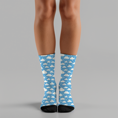Rain Cloud Crew Socks: Blue Sky Print, Cozy Gift