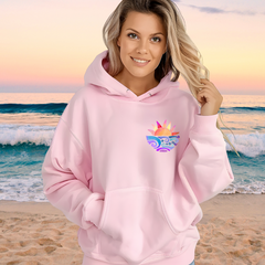 Oversized Pink Beach Hoodie – Sunset Graphic Front & Back