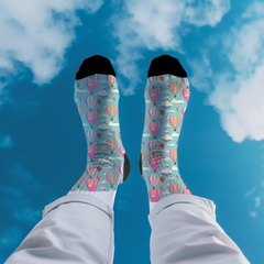 Hot Air Balloon Crew Socks: Pink & Blue Cushioned Socks