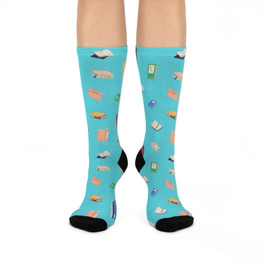 Book Print Cushioned Crew Socks – Comfortable & Stylish
