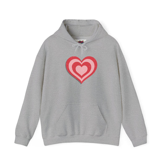 Heart Hoodie in Pink and Red Unisex Hooded Sweatshirt with Retro Heart Graphic
