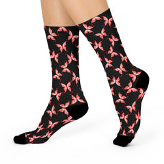 Red Butterfly Print Crew Socks: Gothic Cushioned Design