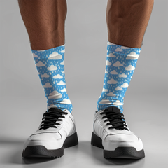 Rain Cloud Crew Socks: Blue Sky Print, Cozy Gift