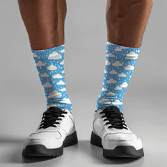 Rain Cloud Crew Socks: Blue Sky Print, Cozy Gift