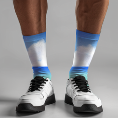 Cloud Sky Print Socks: Dreamy Blue Gradient Crew Socks