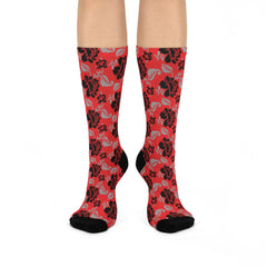 Red & Black Floral Gothic Crew Socks for Women & Men