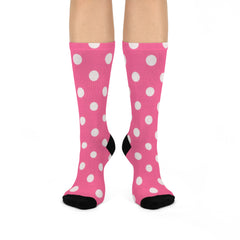 Pink Polka Dot Crew Socks: Cushioned Unisex Design