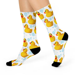 Rubber Ducky Cushioned Crew Socks Duck Print Socks Animal Print Bathtime Fun Socks
