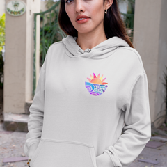 Oversized Pink Beach Hoodie – Sunset Graphic, Unisex Cozy Pullover
