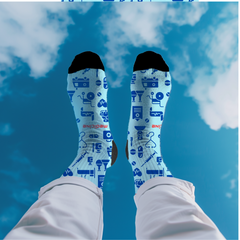 Blue Medical-Themed Cushioned Crew Socks Comfortable One-Size Socks
