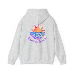 Oversized Pink Beach Hoodie – Sunset Graphic, Unisex Cozy Pullover