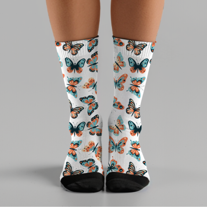 Butterfly Patterned Crew Socks