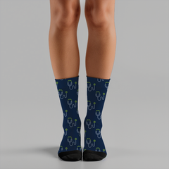 Stethoscope Print Socks: Medical Field Cushioned Crew Socks