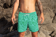 Green Swirlies Men's Mid-Length Swim Shorts (AOP)