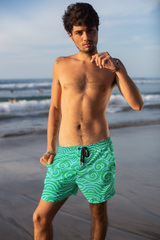 Green Swirlies Men's Mid-Length Swim Shorts (AOP)