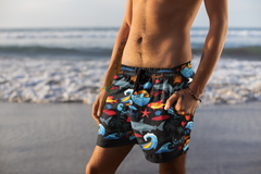 Men's Trunks Surf-Themed Swim Shorts - Colorful Surfboard and Wave Print Quick-Dry Trunks