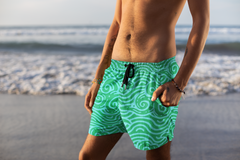 Green Swirlies Men's Mid-Length Swim Shorts (AOP)