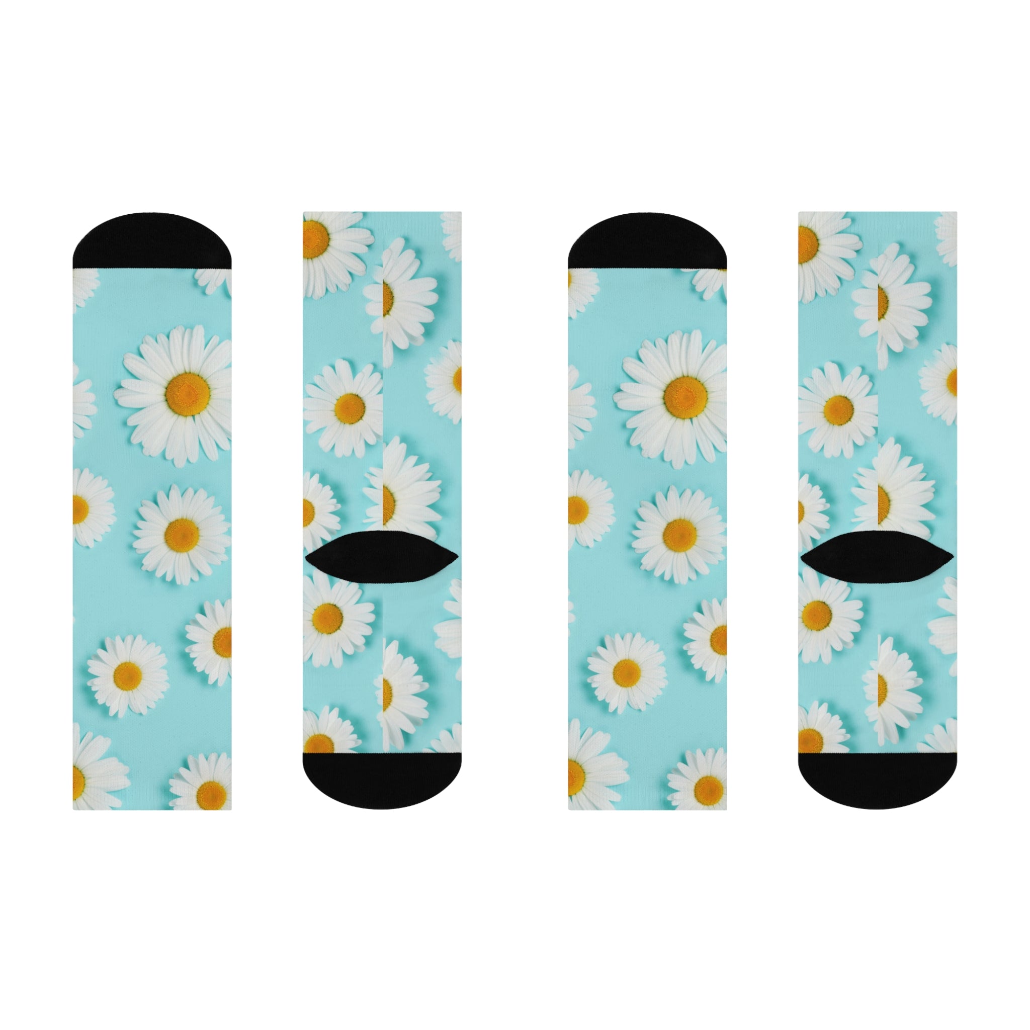 Blue Daisy Print Cushioned Crew Socks