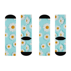 Blue Daisy Print Cushioned Crew Socks