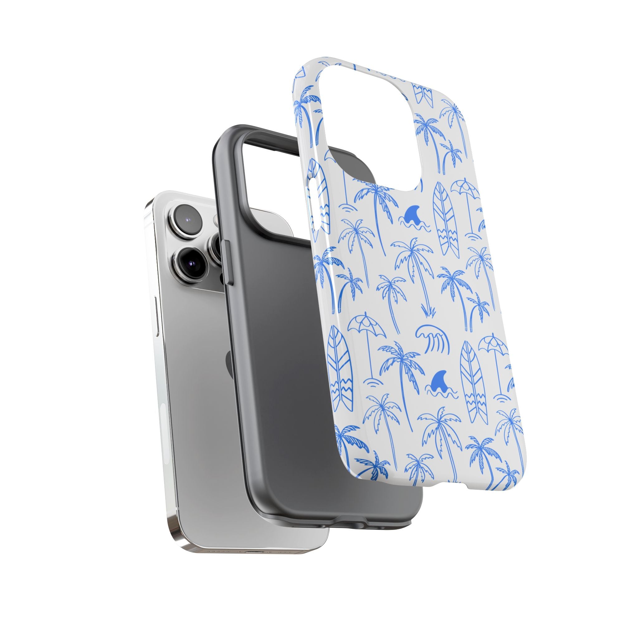 Tropical Beach Phone Case for iPhone, Samsung Galaxy, Google Pixel Palm Trees and Surfboards Design, Coastal Style, Durable Protection