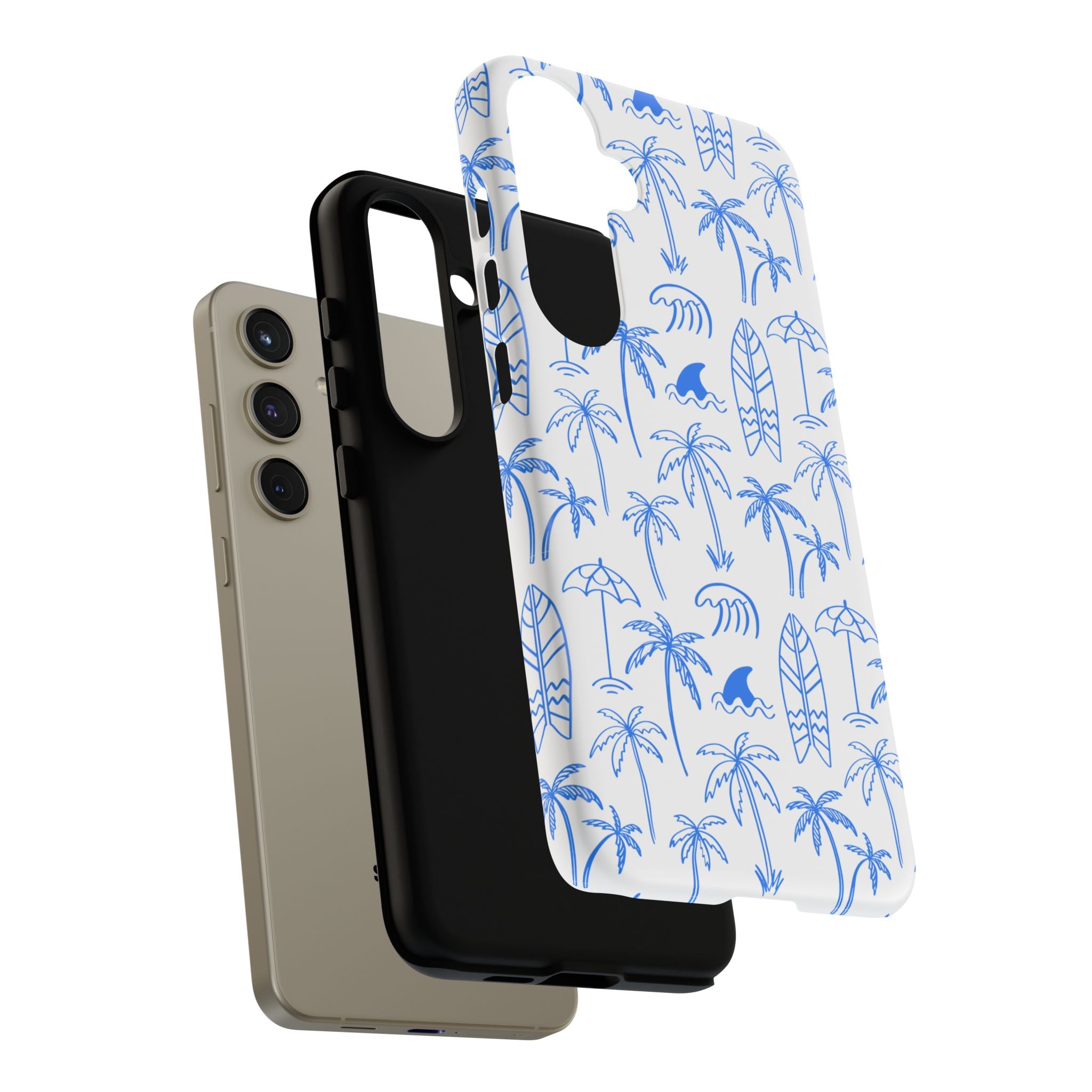Tropical Beach Phone Case for iPhone, Samsung Galaxy, Google Pixel Palm Trees and Surfboards Design, Coastal Style, Durable Protection