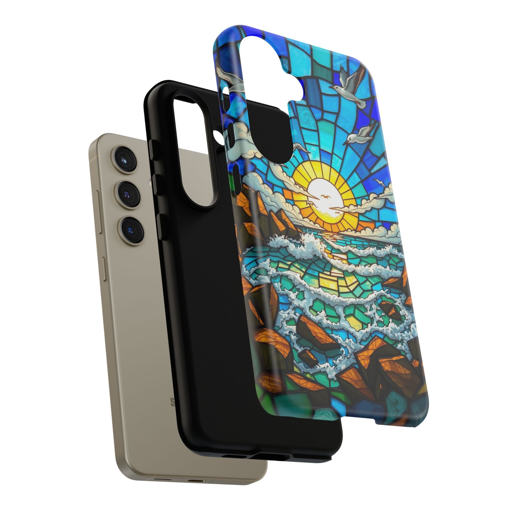 Beach Phone Case Samsung Ocean Sunset Phone Cover Stained Glass Phone Case Seascape Art for Beach Lovers Gift Coastal Vibe Accessory