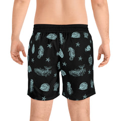 Mens Swim Shorts Mandala Sea Animal Beach Shorts for Him Coastal Gift for Men Summer Swim Trunks Black Ocean Shorts Vacation Ready
