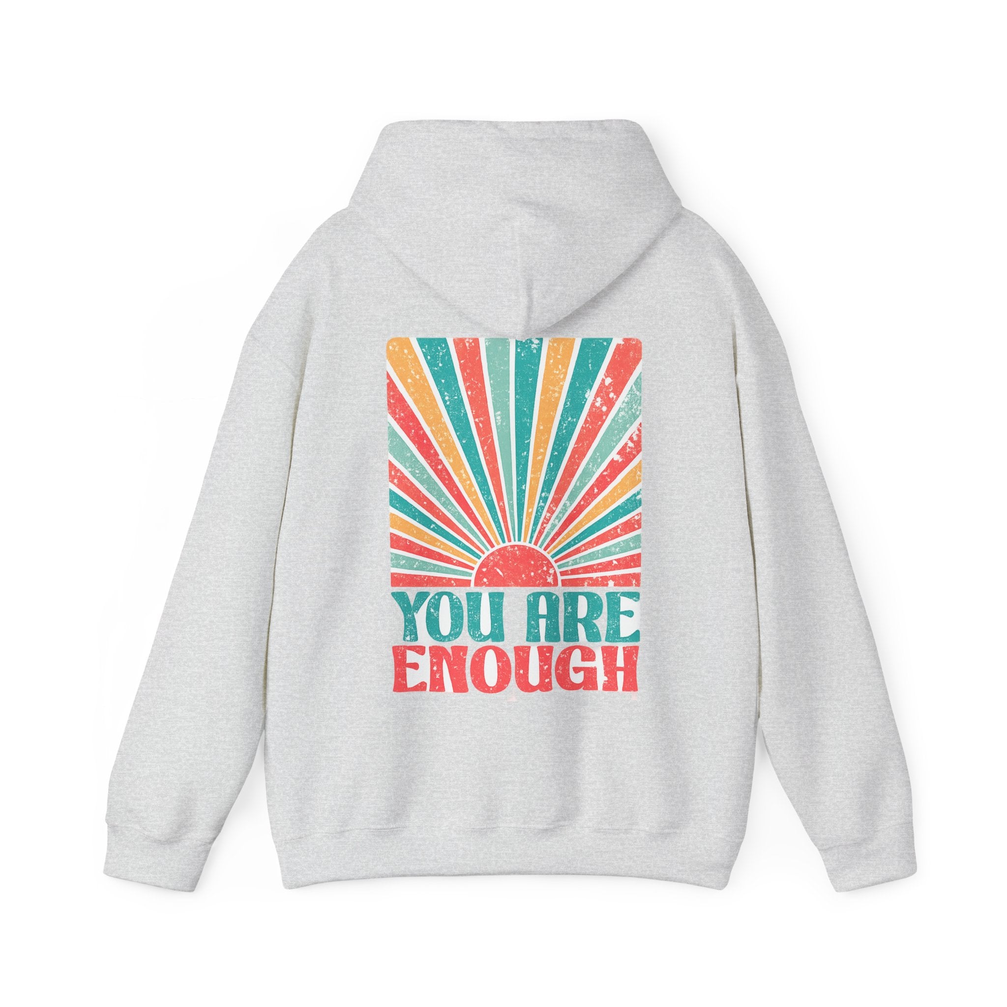 You Are Enough Hoodie – Retro Sunrise Positive Affirmation Sweatshirt