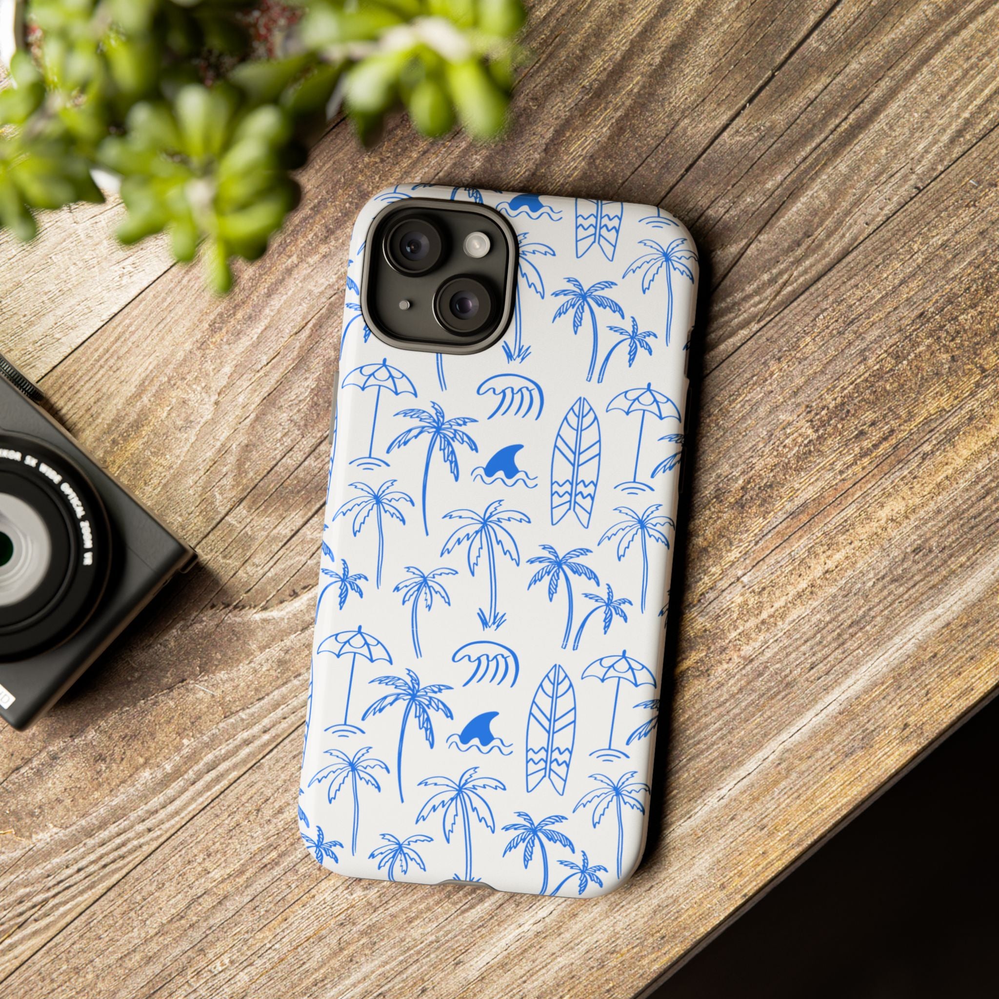 Tropical Beach Phone Case for iPhone, Samsung Galaxy, Google Pixel Palm Trees and Surfboards Design, Coastal Style, Durable Protection