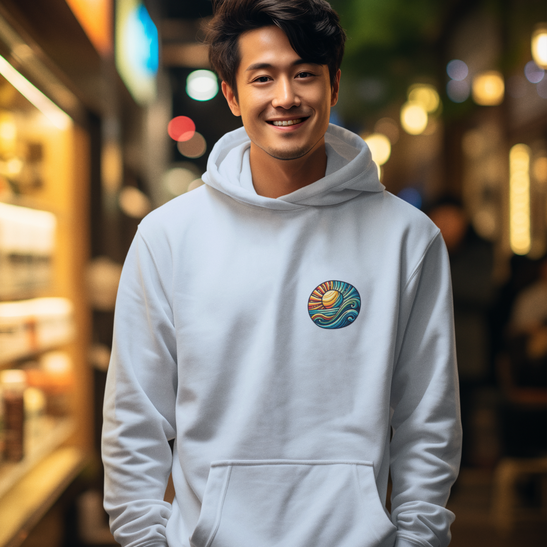 Beach-Inspired Unisex Heavy Blend Hoodie - Relaxed Fit, Cozy and Stylish Sweatshirt with Sun and Waves Design