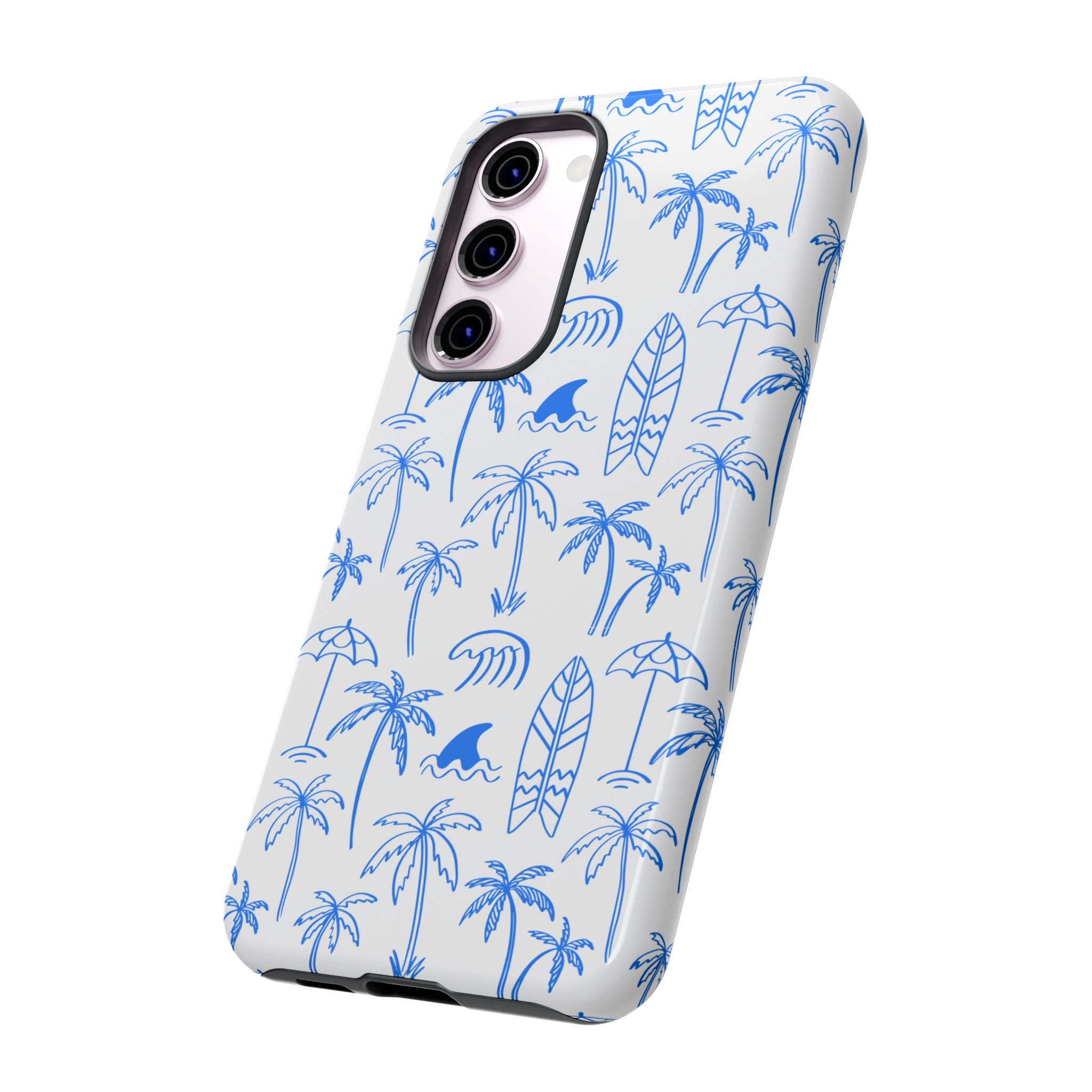 Tropical Beach Phone Case for iPhone, Samsung Galaxy, Google Pixel Palm Trees and Surfboards Design, Coastal Style, Durable Protection