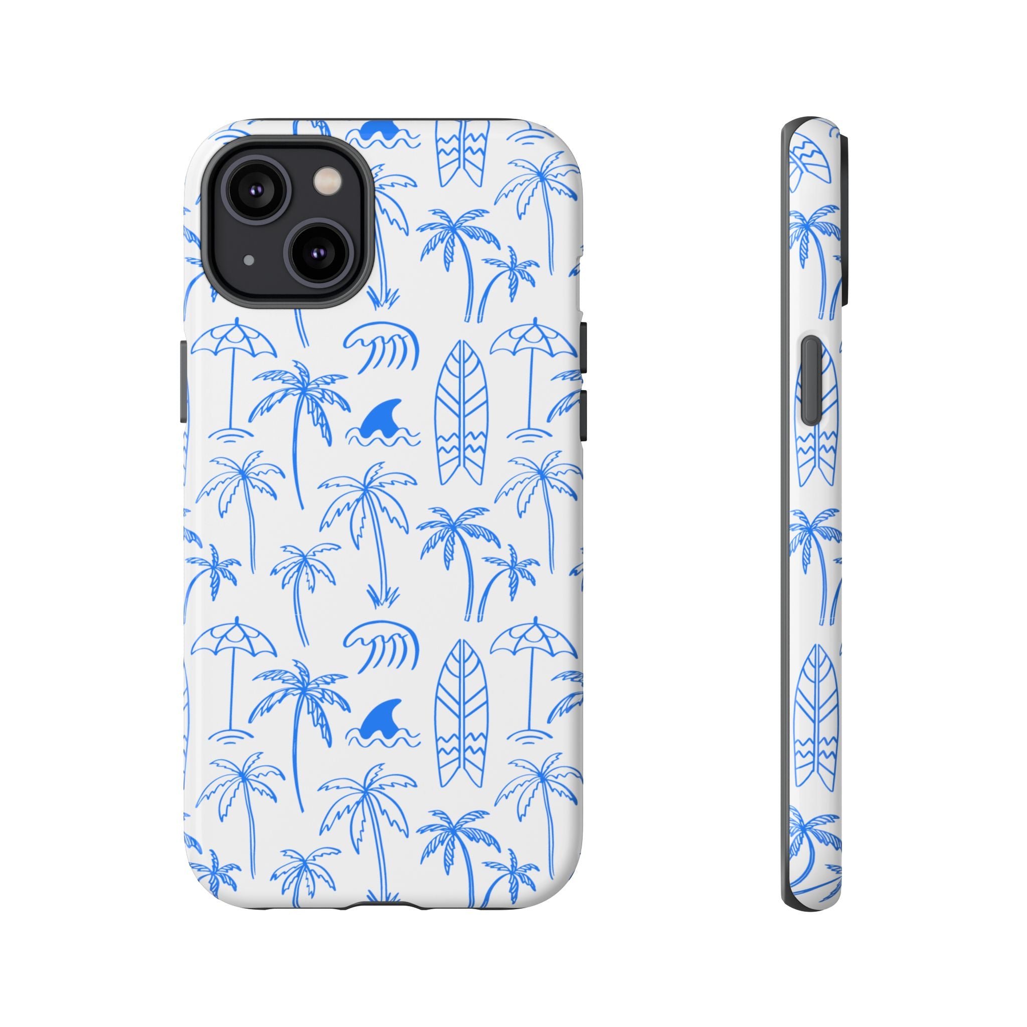 Tropical Beach Phone Case for iPhone, Samsung Galaxy, Google Pixel Palm Trees and Surfboards Design, Coastal Style, Durable Protection