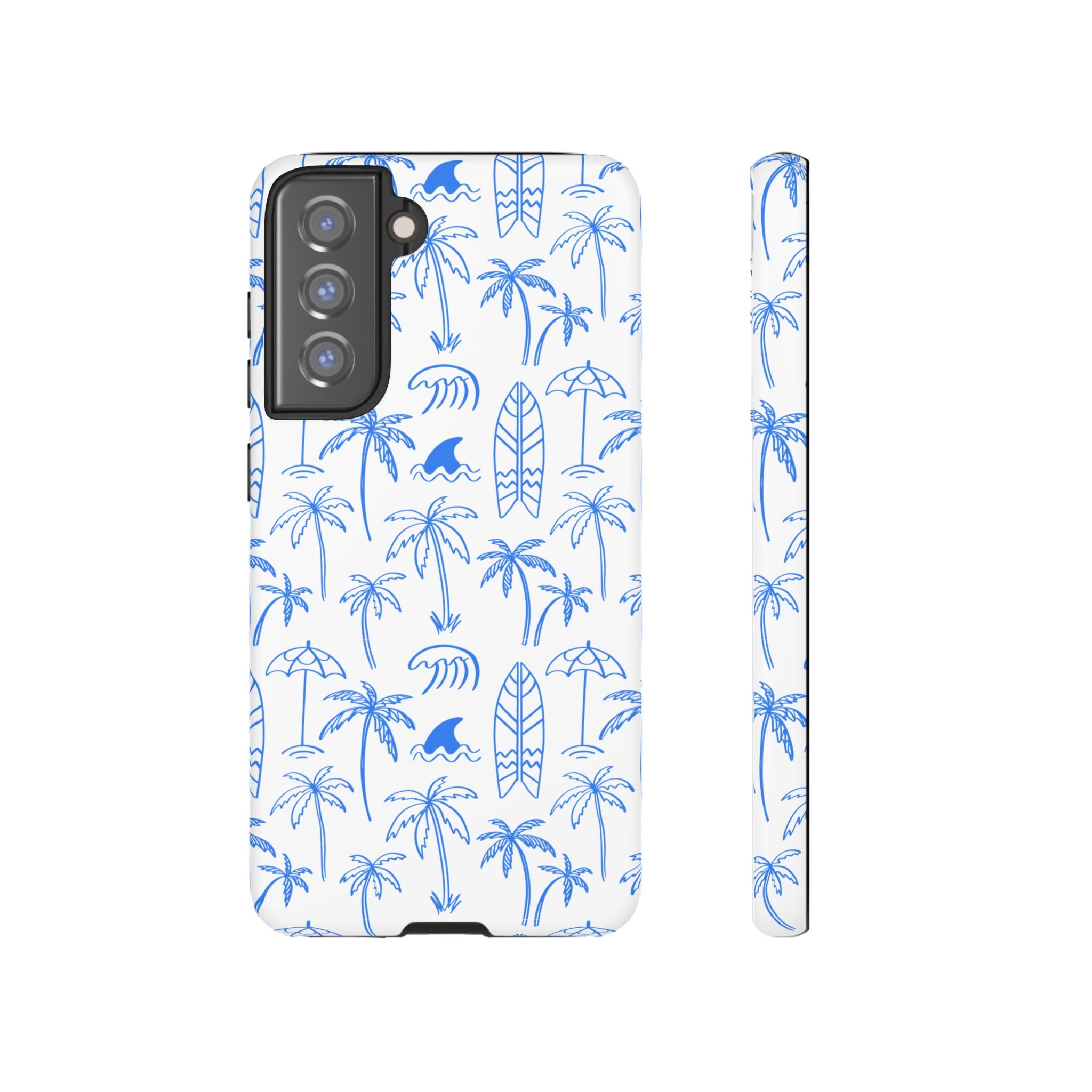 Tropical Beach Phone Case for iPhone, Samsung Galaxy, Google Pixel Palm Trees and Surfboards Design, Coastal Style, Durable Protection
