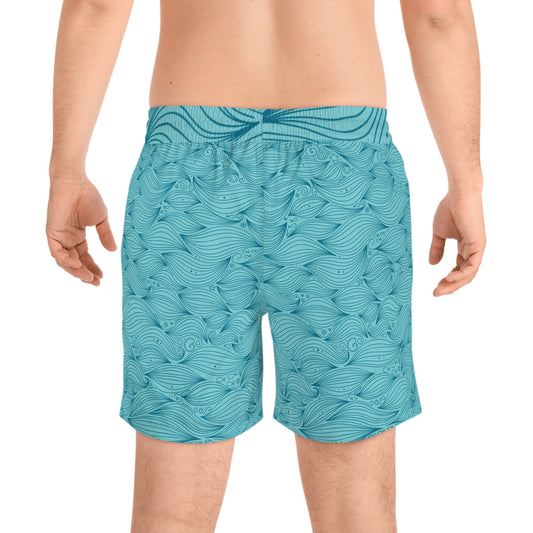 Mens Swim Shorts Blue Ocean Shorts for Men Beachwear Gift for Him Summer Swim Trunks Coastal Style Shorts for Pool or Beach Day