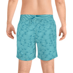 Mens Swim Shorts Blue Ocean Shorts for Men Beachwear Gift for Him Summer Swim Trunks Coastal Style Shorts for Pool or Beach Day