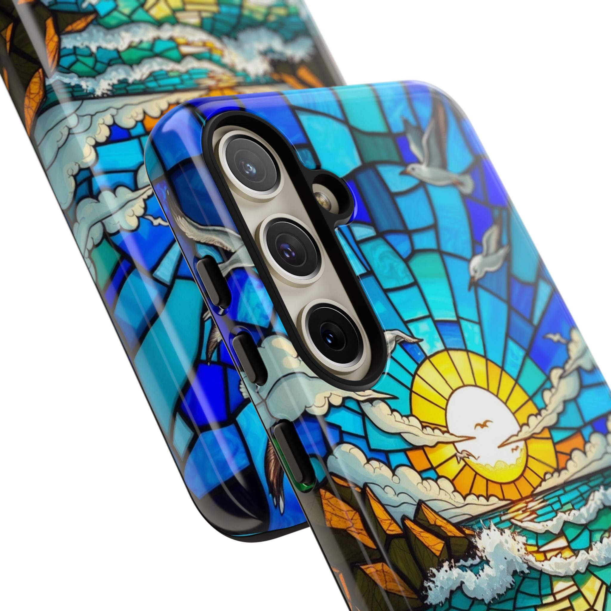 Beach Phone Case Samsung Ocean Sunset Phone Cover Stained Glass Phone Case Seascape Art for Beach Lovers Gift Coastal Vibe Accessory
