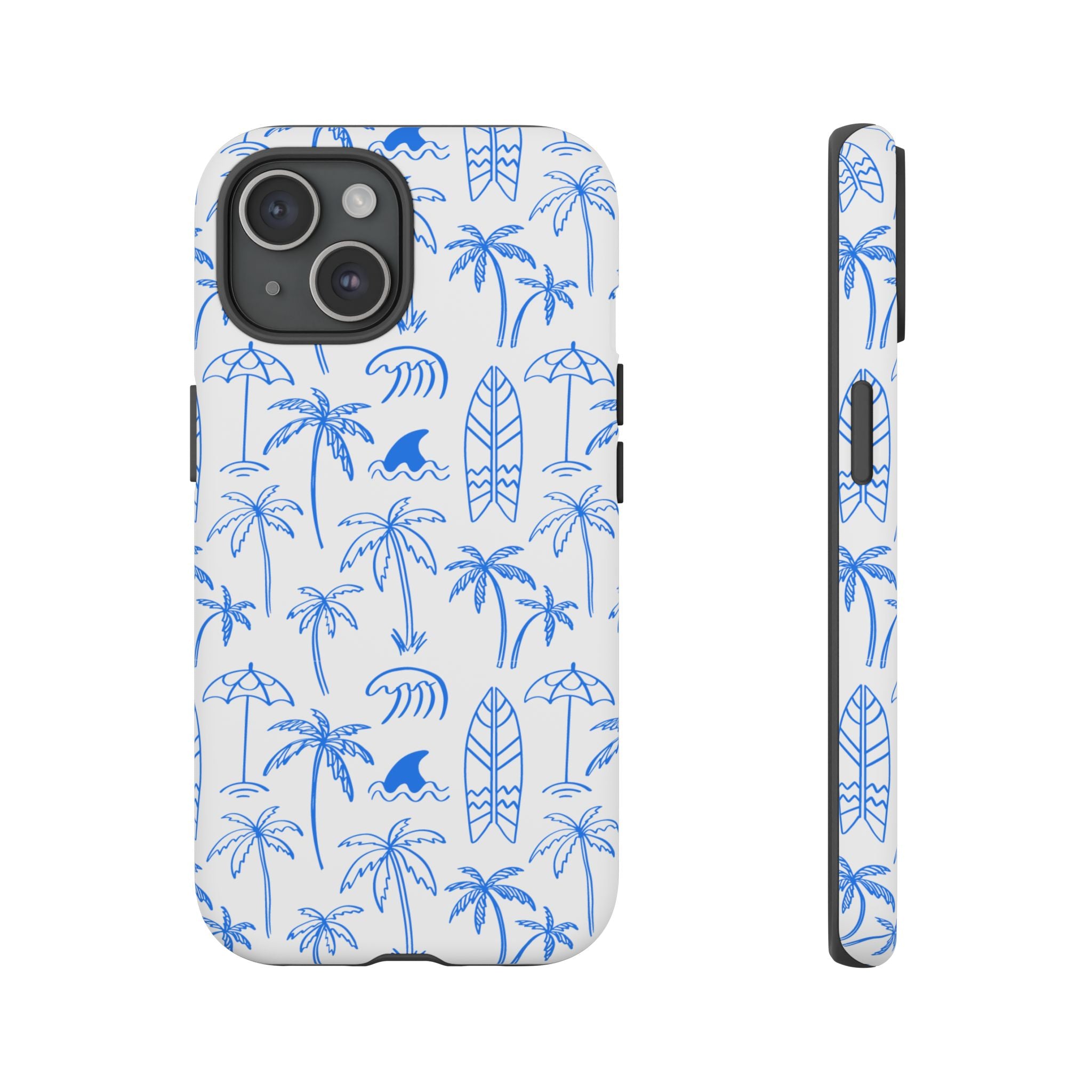 Tropical Beach Phone Case for iPhone, Samsung Galaxy, Google Pixel Palm Trees and Surfboards Design, Coastal Style, Durable Protection