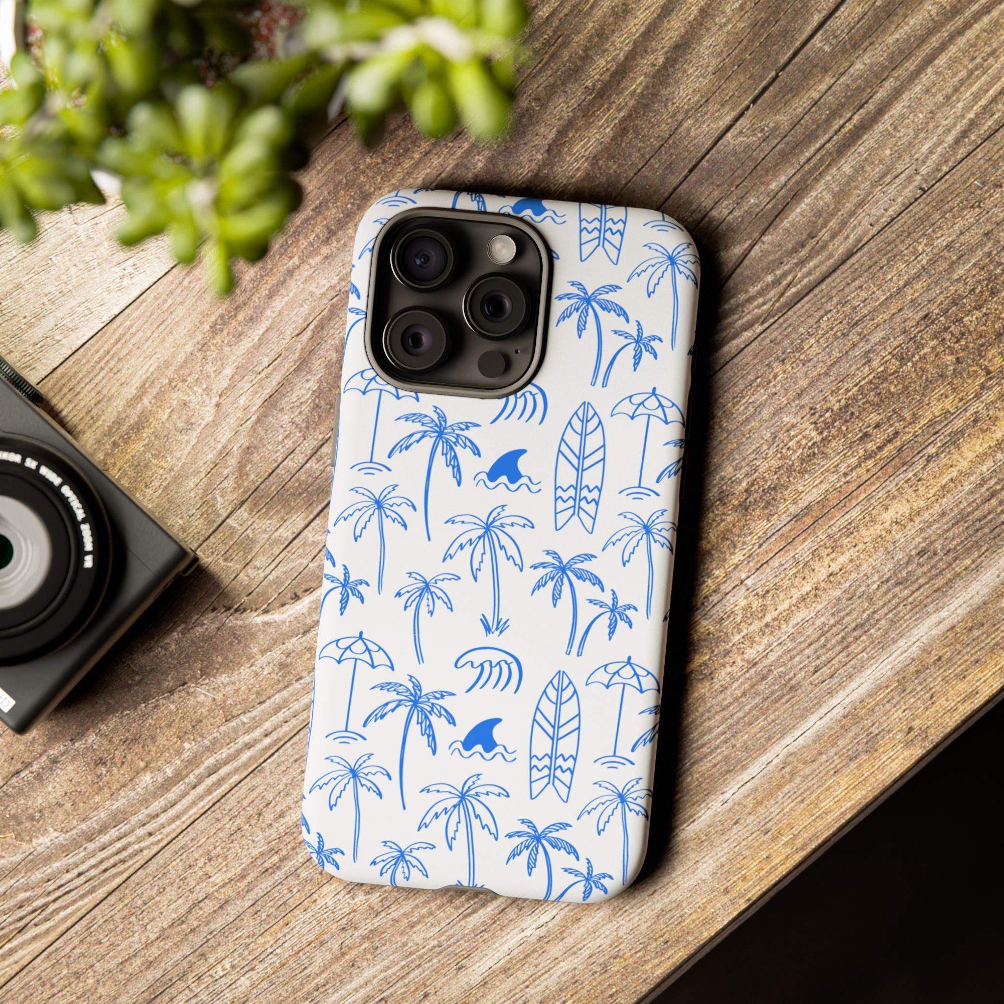 Tropical Beach Phone Case for iPhone, Samsung Galaxy, Google Pixel Palm Trees and Surfboards Design, Coastal Style, Durable Protection