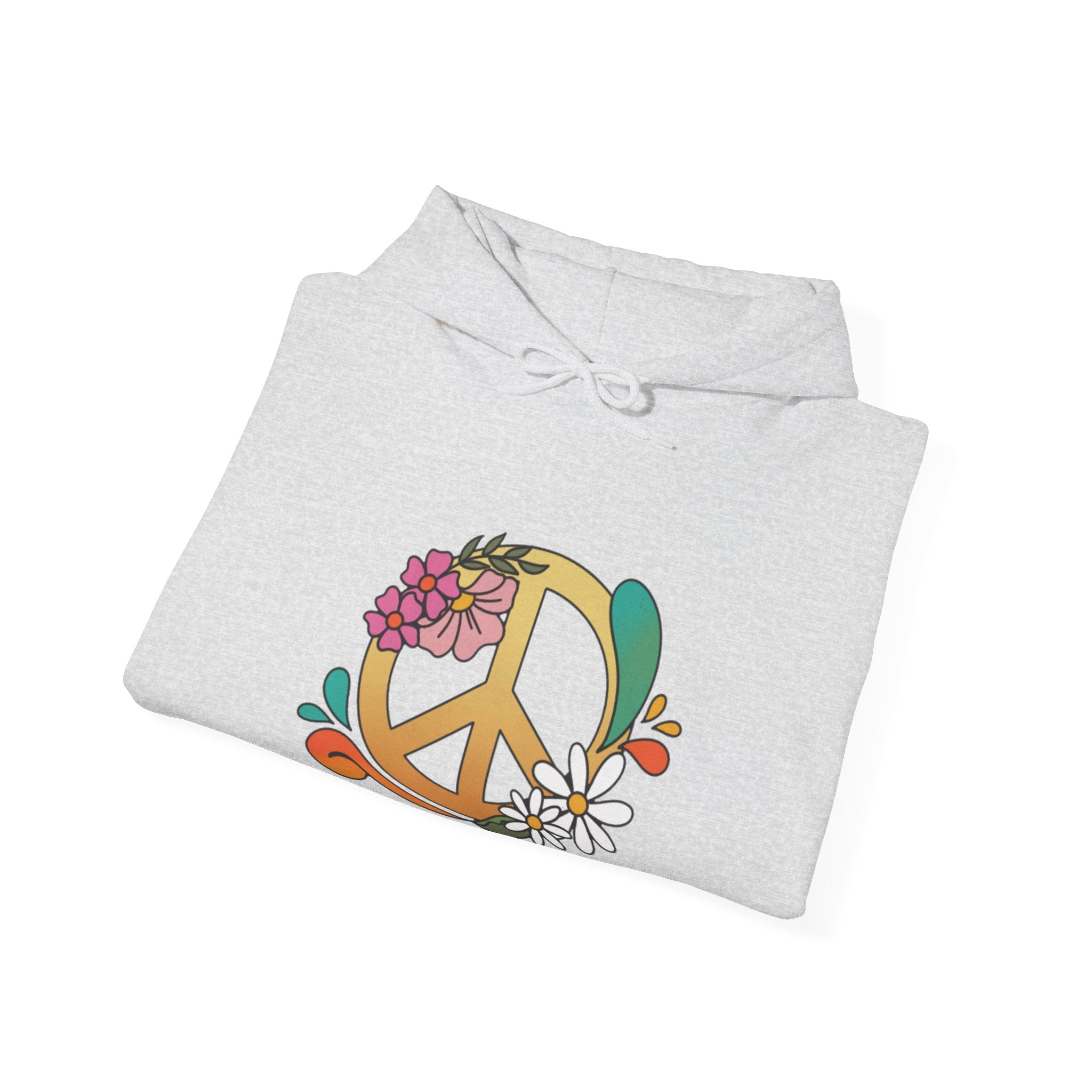 Floral Peace and Love Hoodie - Boho Flower Power Unisex Heavy Blend™ Hooded Sweatshirt